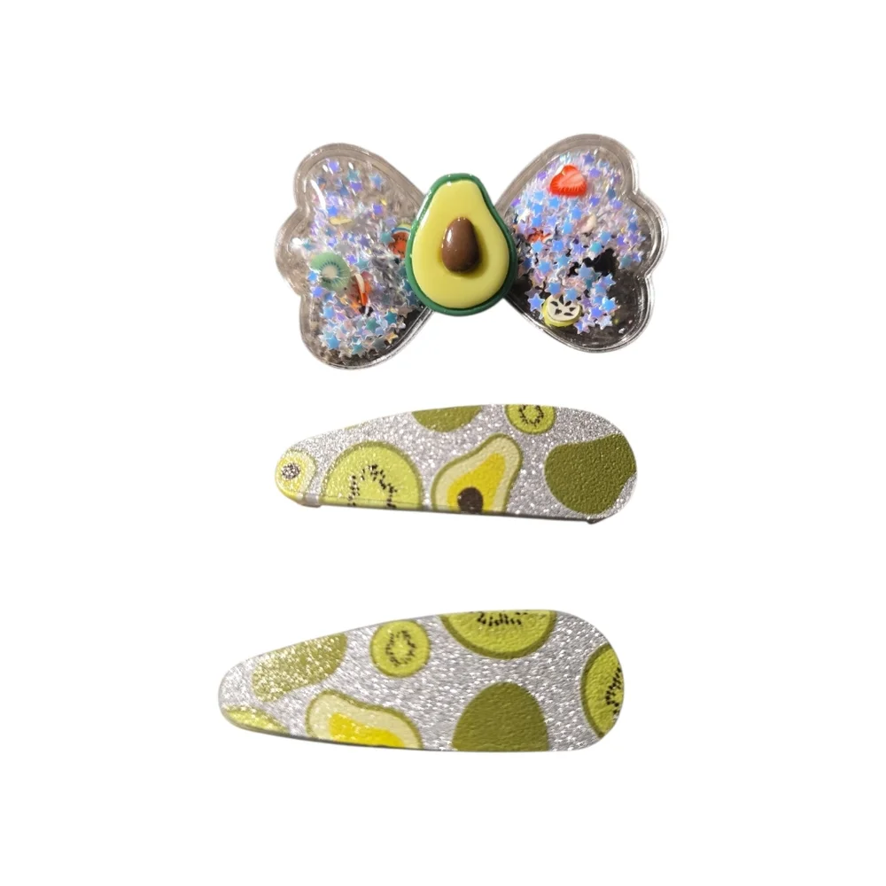 Kids Avocado Glitter Hair Clips Set -‎ Green